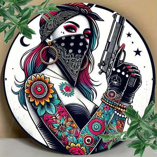 Tattooed girl with gun - a,